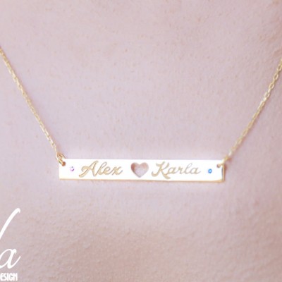 Personalized Bar Necklace With Birthstone - Gold Bar Necklace - Statement Necklace - Anniversary Gift, Gift For Girlfriend,Layering Necklace