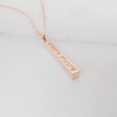 Personalized Bar Necklace,Vertical Gold Bar necklace,Rectangle Engraved Coordinates Necklace,Personalized Latitude Longitude Necklace