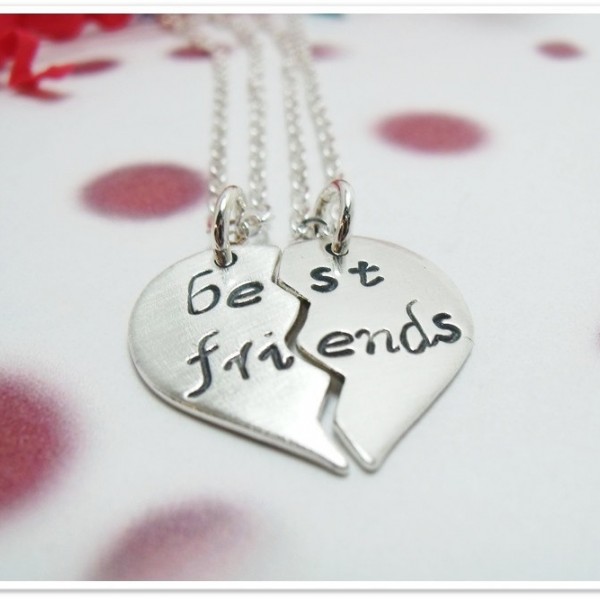 Personalized Best Friend Necklace - Sterling Silver Heart:Hand Stamped