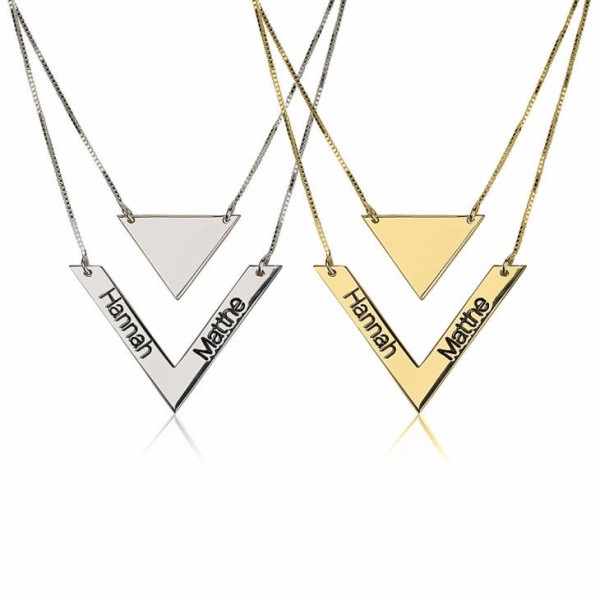Personalized Chevron Necklace, Chevron Pendant with Names, Geometric Necklace, Chevron Necklace, Engraved Necklace, Name jewelery, Love Gift