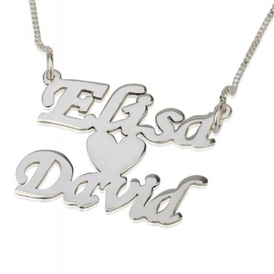 Personalized Couples Name Necklace Sterling Silver Two Names With Heart