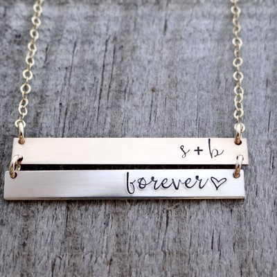 Personalized DOUBLE Bar Necklace. Real 14k Gold Filled, Rose Gold, Sterling Silver. Personalize with Your Custom Names, Dates, Quotes.