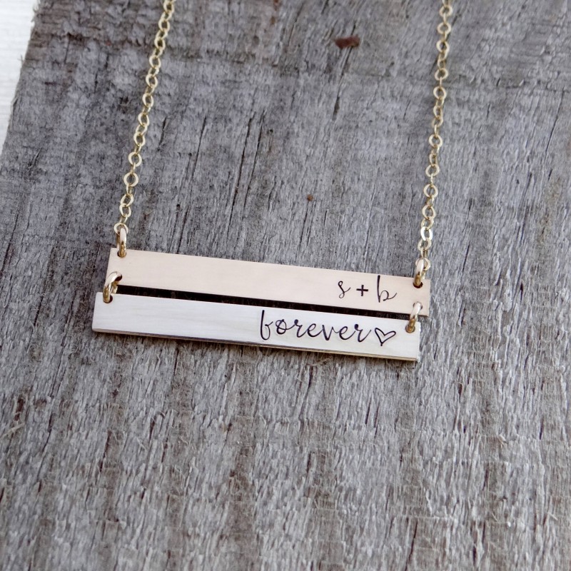 Personalized Gold/ Silver/Rose gold Date Name Delicate Horizontal Bar Necklace 