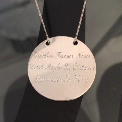 Personalized Disc Necklace, Sterling Silver Pendant, Engraved Disc, Custom Necklace, Gift for Her, Hand Stamped Necklace, Engraved Necklace