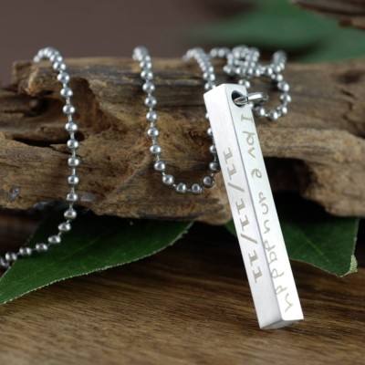 Personalized Engraved Bar Necklace, 4 Sided Bar Necklace, Engraved Men's Necklace, Actual Handwriting Jewelry, Gift for Dad, Husband