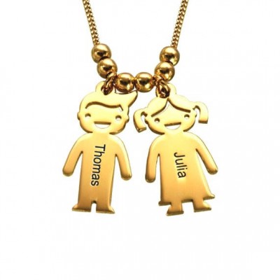 Personalized Engraved Children Charm Necklace in 18K Gold plated over Sterling Silver 925