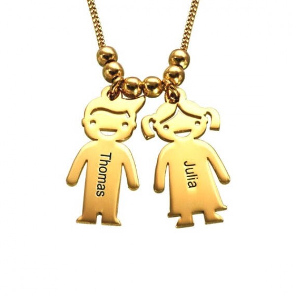 Personalized Engraved Children Charm Necklace in 18K Gold plated over Sterling Silver 925