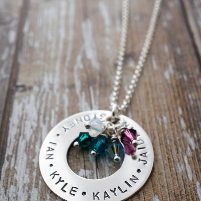 Personalized Eternity Necklace - Sterling Silver Grandma Jewelry with Names and Swarovski Birthstone Crystals - Jewelry Gifts for Her
