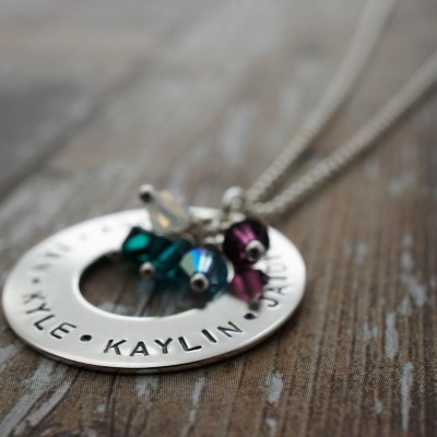 Personalized Eternity Necklace - Sterling Silver Grandma Jewelry with Names and Swarovski Birthstone Crystals - Jewelry Gifts for Her