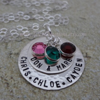 Personalized Family Name Necklace with Birthstones Necklace Mom Personalized Necklaces with Kids Names Hand Stamped Necklace