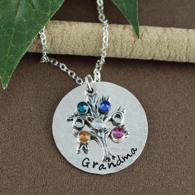 Personalized Family Tree Grandmother Jewelry, Hand Stamped Necklace, Personalized Tree of Life Jewelry,  Family Tree Necklace, Gift for Mom