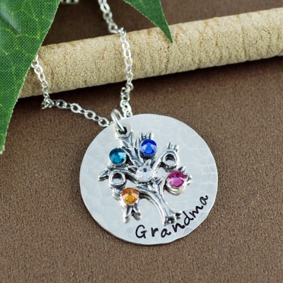 Personalized Family Tree Grandmother Jewelry, Hand Stamped Necklace, Personalized Tree of Life Jewelry,  Family Tree Necklace, Gift for Mom