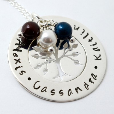 Personalized Family Tree Necklace, Grandmothers Necklace, Grandma Jewelry, Birthstone Necklace, Mom Necklace, Nana Necklace, Tree of Life