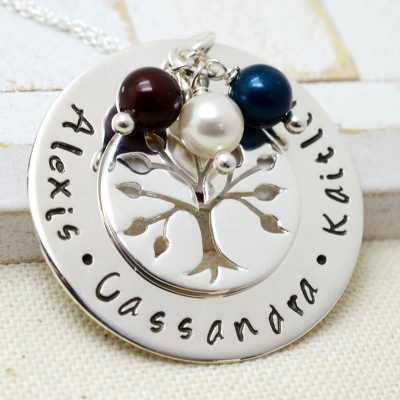 Personalized Family Tree Necklace, Grandmothers Necklace, Grandma Jewelry, Birthstone Necklace, Mom Necklace, Nana Necklace, Tree of Life