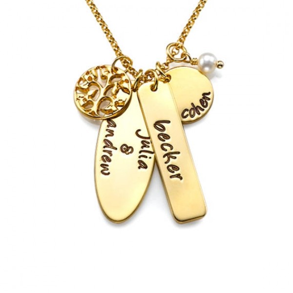 Personalized Family Tree Necklace in 18K Gold plated over Sterling Silver 925