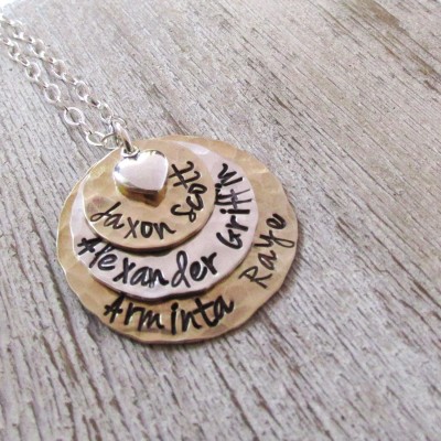 Personalized Gift for Mom Necklace - personalized necklace - mothers necklace - Custom Stamped Disk Necklace - Grandma Necklace