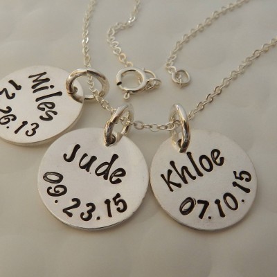 Personalized Gift for Mom, Three Name necklace, Kids name and date necklace, Custom Hand Stamped, Gift from Daughter/ Son, Gift from husband