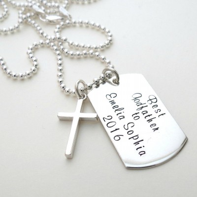 Personalized Godfather Necklace - Mens Cross Necklace - First Communion - Son - Daughter - Personalized Jewelry - Dad - Grandpa - Baptism