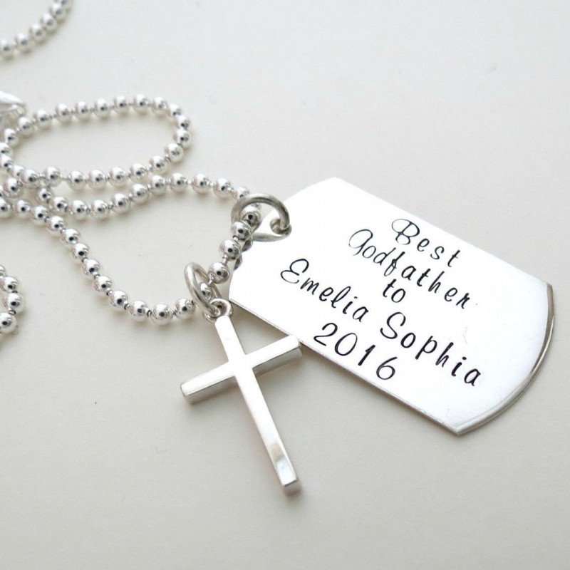 GODMOTHER THANK YOU GIFT PERSONALISED SILVER PLATED CROSS PENDANT FROM CHILD 