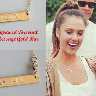 Personalized Gold Bar Necklace - Custom Name Mom  Necklace - Engraved necklace Horizontal Bar Initial Monogram Name sterling silver Bar