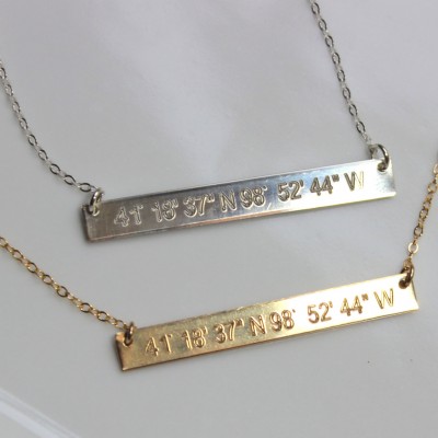 Personalized Gold Bar Necklace, Engraved Bar Necklace, Name Necklace, Nameplate, Mothers Children's Name Monogram, Silver Celebrity Style