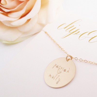 Personalized Gold Disc Necklace, Names, Dates, Initials, Heart, Handmade, Handstamped, Mom Necklace, Baby Shower, Anniversary, Mother's Day