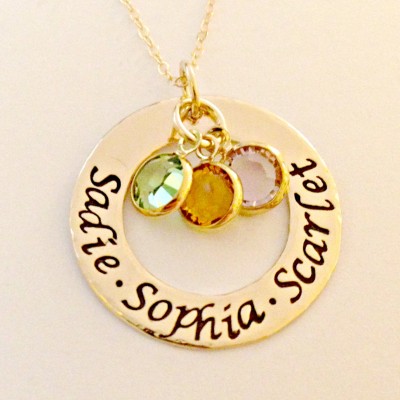 Personalized Gold Filled Hand Stamped Mommy, Grandmother, Nana Necklace - Custom Gold Jewelry & Swarovski Crystals - Mother's Day Nana Gift