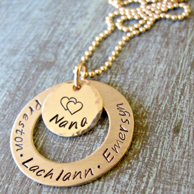 Personalized Gold Grandma Necklace, Grandmother, Hand Stamped, Gift for Mom, Kids Name Necklace, Christmas Gift