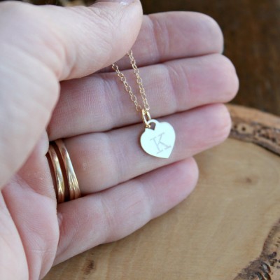 Personalized Gold Heart Necklace, Tiffany Style Heart Necklace, Hand Stamped Initial Necklace, Gold Family Necklace, Mother's Day Gift