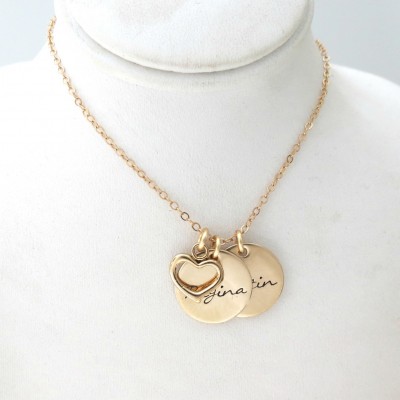 Personalized Gold Necklace - Heart Necklace - Custom Name Necklace - Mothers - Kids Names - Grandma - Nana - Engrave - Personalized Jewelry