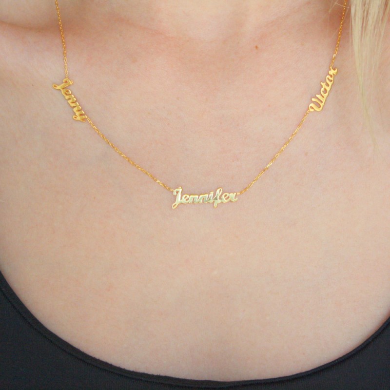 Personalized Gold Stacked 3 Names Necklace ~ Personalized Silver 