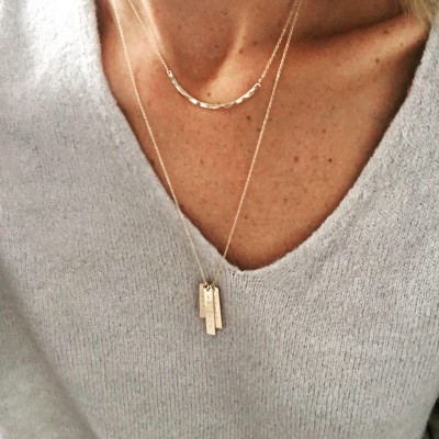 Personalized Gold Vertical Bar Necklace // Cable Chain