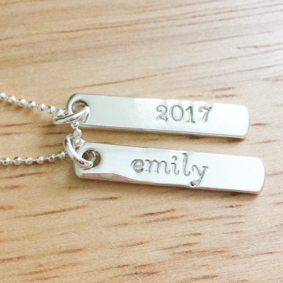 Personalized Graduation Gift - Sterling Silver Necklace - College Graduation - Graduation Gift for Her -Sterling Bar Necklace -Class of 2017