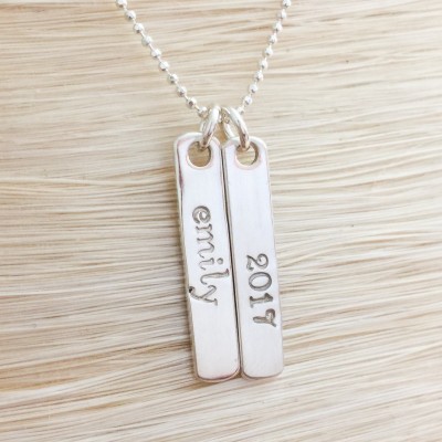 Personalized Graduation Gift - Sterling Silver Necklace - College Graduation - Graduation Gift for Her -Sterling Bar Necklace -Class of 2017