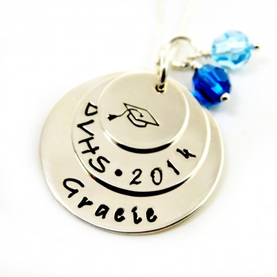 Personalized Graduation Gift, Gift for Her, Sterling Silver Necklace, Class of 2017, High School, College Grad Gift, Handstamped Jewelry