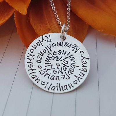 Personalized Grandma Necklace, Kids Name Necklace Sterling Silver, Spiral Hand Stamped, Nana Necklace with Names, Grandma Christmas Gift