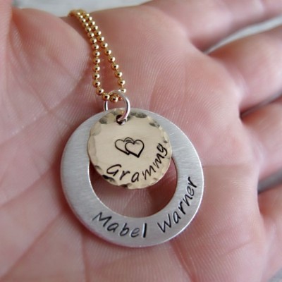 Personalized Grandmother Necklace, Handstamped Jewelry, Kids Name Necklace, Mother's Day Gift, Sterling Silver & Gold Filled