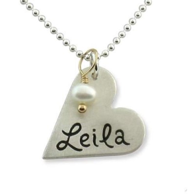 Personalized Hand Stamped Heart Name Charm Necklace; Birthday; Wedding; Bridesmaids; Graduation; Keepsake; Heirloom; Customized Gifts
