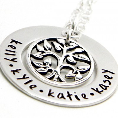 Personalized Hand Stamped Mom Necklace  - Eternal Tree of Life