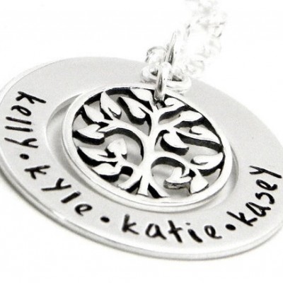 Personalized Hand Stamped Mom Necklace  - Eternal Tree of Life