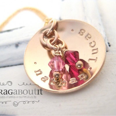 Personalized Hand Stamped Mommy Necklace - Gold Personalized Jewelry - Brag About It -  Cup of Love with Birthstones