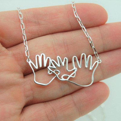 Personalized Handprints Necklace, 3 Children Handprints Family Jewelry, Custom Made Sterling Silver Handprint Pendant Necklace