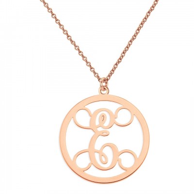 Personalized Initial A - Z Circle Monogram Pendant Necklace in 14k Rose Gold Over 925 Sterling Silver - Monogram Necklace Nameplate Necklace