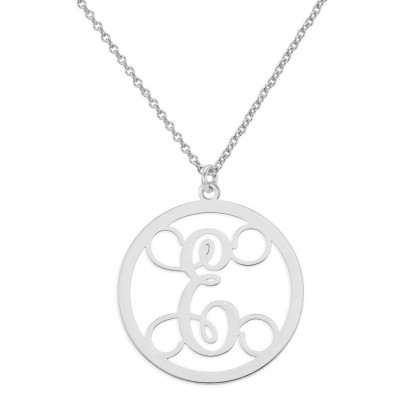 Personalized Initial A - Z Circle Monogram Pendant Necklace in 925 Sterling Silver - Monogram Necklace - Nameplate Necklace