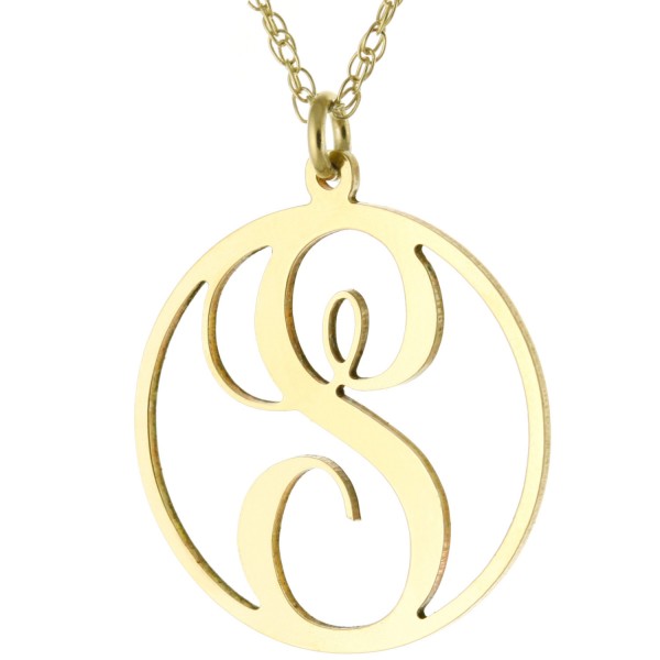 Personalized Initial A-Z Monogram Circle Pendant Necklace in 925 Sterling Silver - Nameplate Necklace
