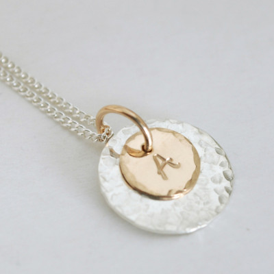 Personalized Initial Necklace Custom Hand Stamped Sterling Silver and Gold Filled