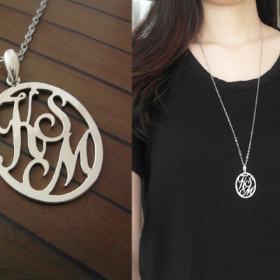 Personalized Initials Ellipse Long Necklace Necklace Round Letters 925 Sterling Silver Jewelry Monogram Name Handmade