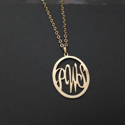 Personalized Initials Ellipse Long Necklace Necklace Round Letters 925 Sterling Silver Jewelry Monogram Name Handmade