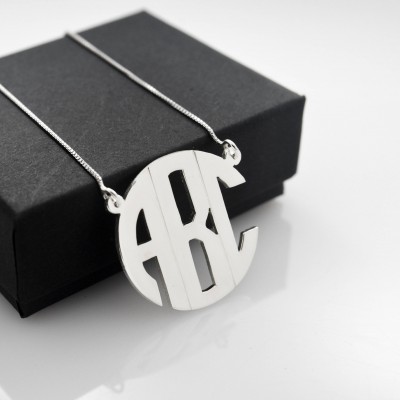 Personalized Initials Letter Monogram Necklace .925 Sterling Silver Pendant Fine Handmade Jewelry