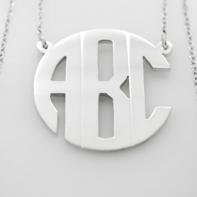 Personalized Initials Letter Monogram Necklace .925 Sterling Silver Pendant Fine Handmade Jewelry